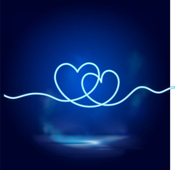 Two hearts one line neon vector icon. One line art, illustration