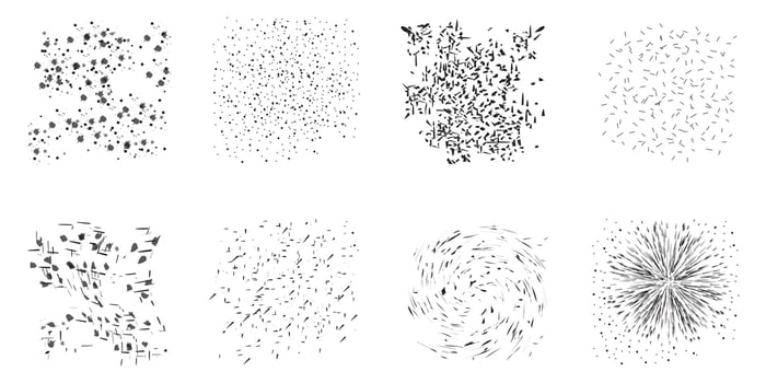 Vector set of black splashes. Spots of splashes, collection, grunge design, element and art. Spots on white background color dirty liquid form squirting black white silhouette illustration