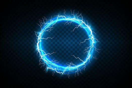 Blue Ball lightning. Abstract electric lightning strike. Light flash, thunder, spark. vector