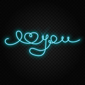 I love you one line neon vector icon. One line art, illustration .