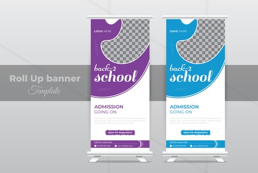School admission education Rollup Banner template or promotional, presentation, print ready, layout, corporate and modern kids x standee banner design vector