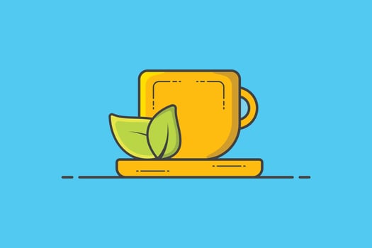 Cup Of Green Tea With Green Leaves vector illustration. Food and drink object icon concept. Tea cup green leaves, tea leaf logo design, tea symbol. Cup with leaves vector design with shadow.