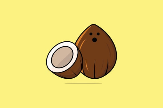 Coconut Fruits vector illustration. Food objects icon concept. Summer fruits for healthy lifestyle. Organic fruits vector design with shadow isolated on orange background.