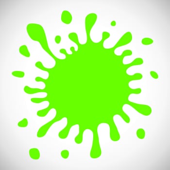 Green Hand Drawn Paint Splash with small splashes and shadows. Vector illustration