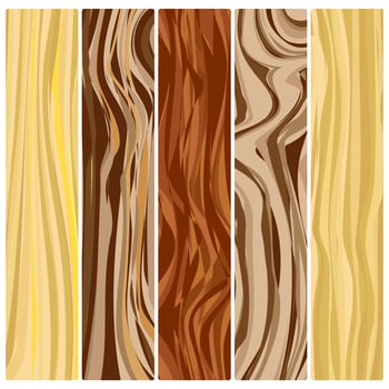 Five wooden boards. Vector abstract wood texture in flat design.