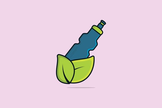 Gym Water bottle with Herbal Green Leaves vector illustration. Organic drink objects icon concept. Bottle leaf nature environment logo icon.