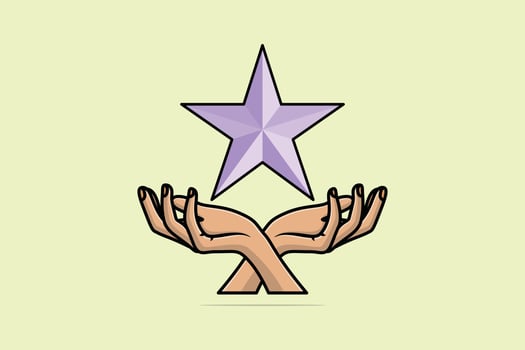 Human Hand Holding a Star vector illustration. Business objects icon concept. The best excellent business services rating customer experience concept. Online feedback concept, hand hold one star.