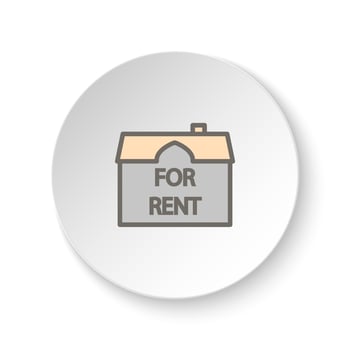 Round button for web icon, for rent, home, house. Button banner round, badge interface for application illustration on white background vector