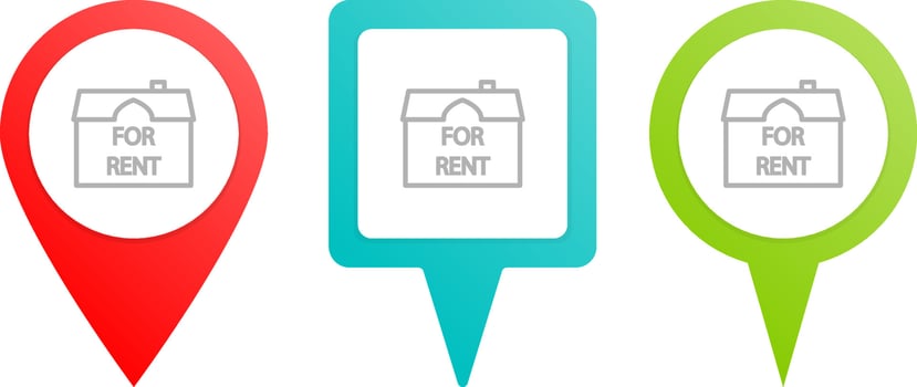 for rent, home, house, pin vector icon. Multicolor pin vector icon, diferent type map and navigation point. on white background