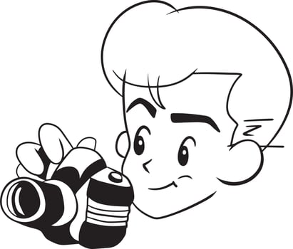 Man camera cartoon doodle kawaii anime coloring page cute illustration drawing clip art character chibi manga comic vector