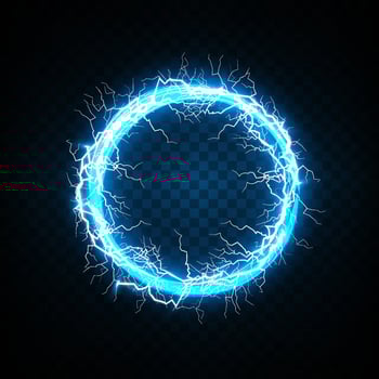 Electric ball and lightning strikes. Lightning flash light thunder spark effect. vector