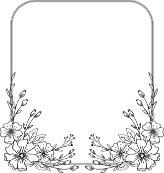 Simple Floral border with hand drawn leaves and flowers png