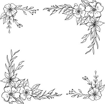 Simple Floral border with hand drawn leaves and flowers png