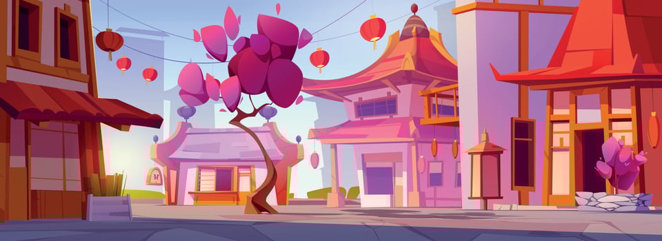 Street in Chinatown with cherry blossom landscape vector
