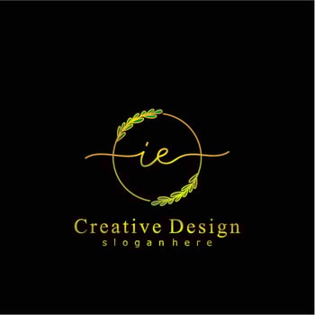 Initial IE beauty monogram and elegant logo design, handwriting logo of initial signature, wedding, fashion, floral and botanical logo concept design. vector