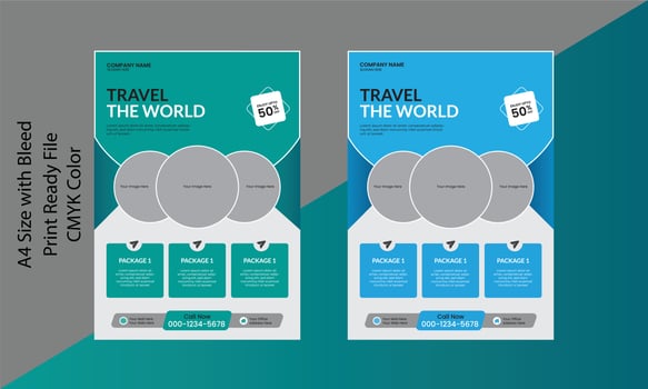 Holiday Travel or Trip or Vacation Flyer. Print Ready CMYK File. A4 Size with bleed. vector