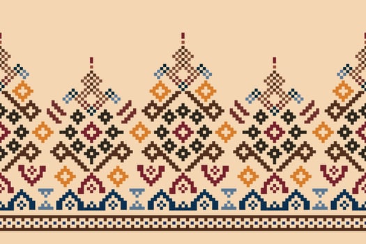 Ethnic geometric fabric pattern Cross Stitch.Ikat embroidery Ethnic oriental Pixel pattern brown cream background. Abstract,vector,illustration.For texture,clothing,wrapping,decoration,carpet. vector