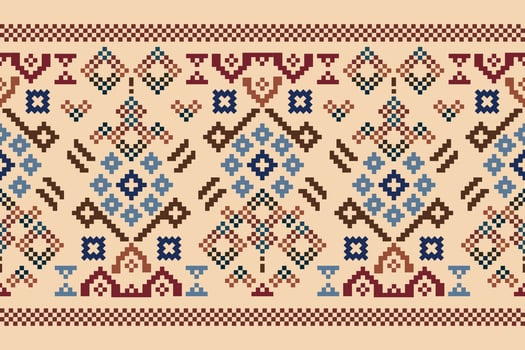 Ethnic geometric fabric pattern Cross Stitch.Ikat embroidery Ethnic oriental Pixel pattern brown cream background. Abstract,vector,illustration.For texture,clothing,wrapping,decoration,carpet. vector