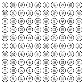 100 avatar icons set, outline style vector