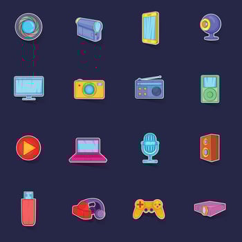 Multimedia icons set vector sticker