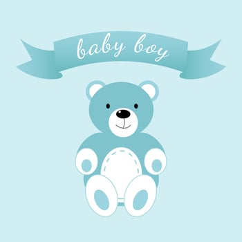Baby shower banner with blue bear and text Baby Boy on blue background. It s a boy. vector