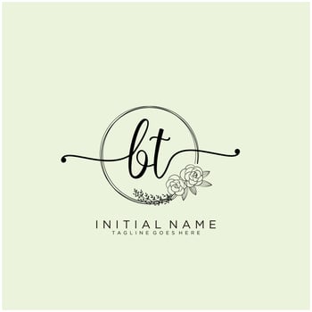 Initial BT feminine logo collections template. handwriting logo of initial signature, wedding, fashion, jewerly, boutique, floral and botanical with creative template for any company or business. vector