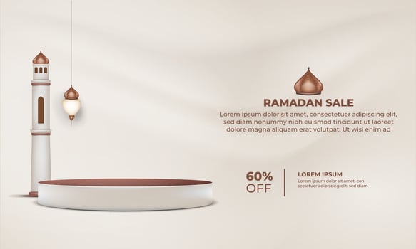ramadan sale frame mosque with a price tag for 60 off. vector
