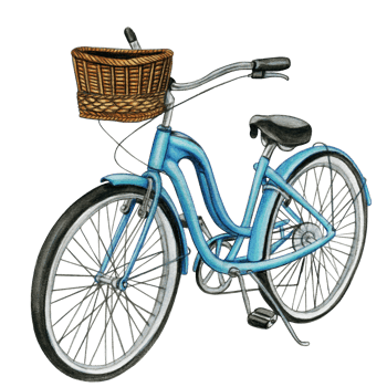 watercolor blue bike with basket png