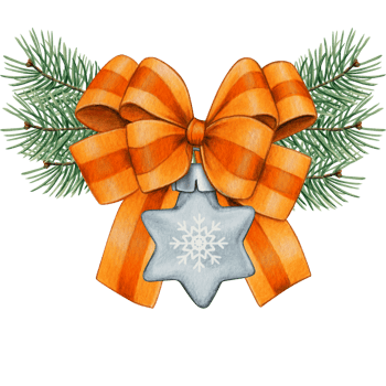 watercolor hand drawn christmas ball with bow and pine branches png