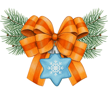 watercolor hand drawn christmas ball with bow and pine branches png