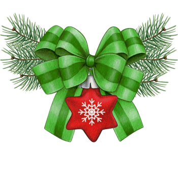 watercolor hand drawn christmas ball with bow and pine branches png