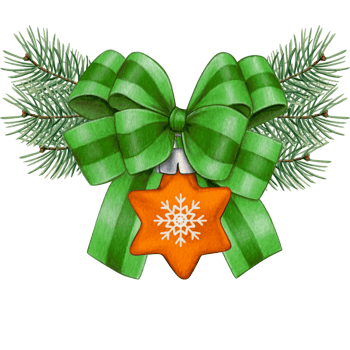 watercolor hand drawn christmas ball with bow and pine branches png