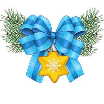 watercolor hand drawn christmas ball with bow and pine branches png
