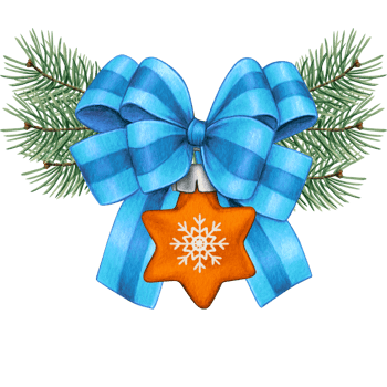 watercolor hand drawn christmas ball with bow and pine branches png