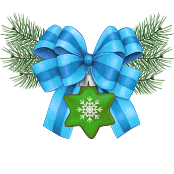 watercolor hand drawn christmas ball with bow and pine branches png