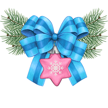 watercolor hand drawn christmas ball with bow and pine branches png