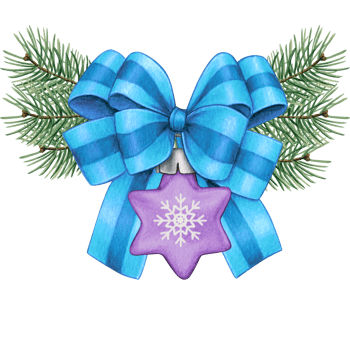 watercolor hand drawn christmas ball with bow and pine branches png