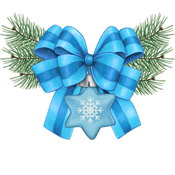 watercolor hand drawn christmas ball with bow and pine branches png