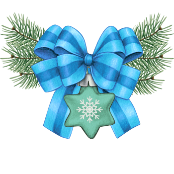 watercolor hand drawn christmas ball with bow and pine branches png