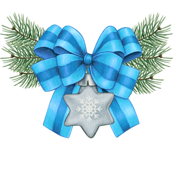 watercolor hand drawn christmas ball with bow and pine branches png