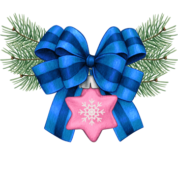 watercolor hand drawn christmas ball with bow and pine branches png