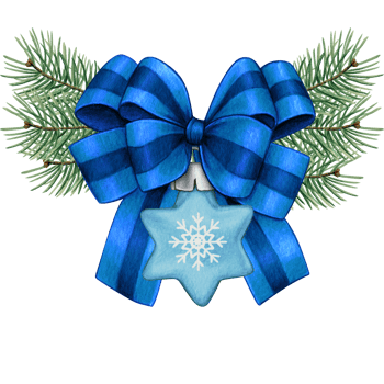 watercolor hand drawn christmas ball with bow and pine branches png