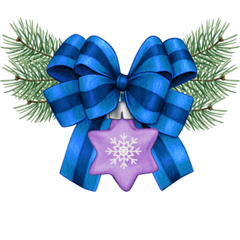 watercolor hand drawn christmas ball with bow and pine branches png