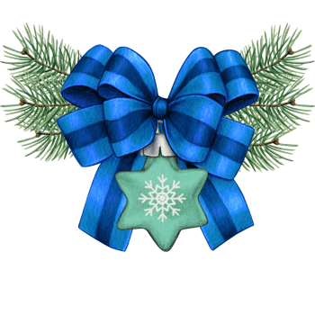 watercolor hand drawn christmas ball with bow and pine branches png