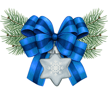 watercolor hand drawn christmas ball with bow and pine branches png