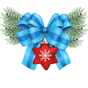 watercolor hand drawn christmas ball with bow and pine branches png