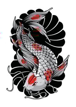 Koi Fish with Japanese Wave and Flowers Tattoo Japanese Illustration Style Isolated Vector. Editable Layer and Color. vector