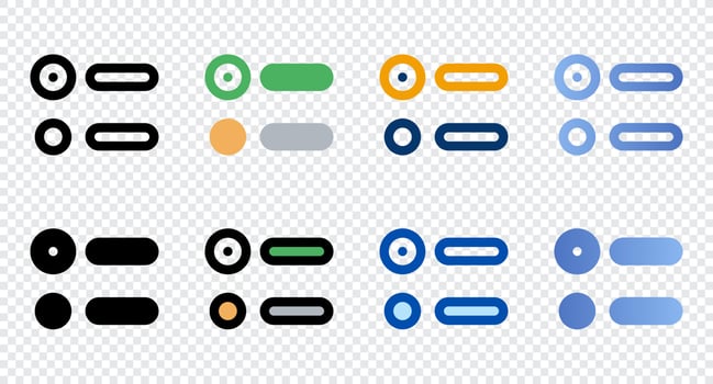 Radio button icons in different style. Radio button icons. Different style icons set. Vector illustration