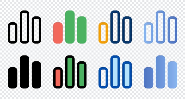 Bar chart icons in different style. Bar chart icons. Different style icons set. Vector illustration