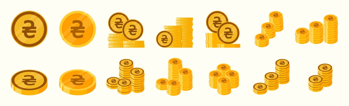 Ukrainian Hryvnia Coin Icon Set vector